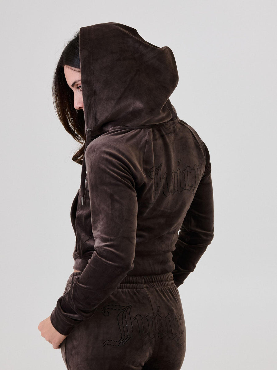 Felpa in velluto Juicy Couture marrone con logo in strass VIJH70698WPF JB7 Juicy Couture 