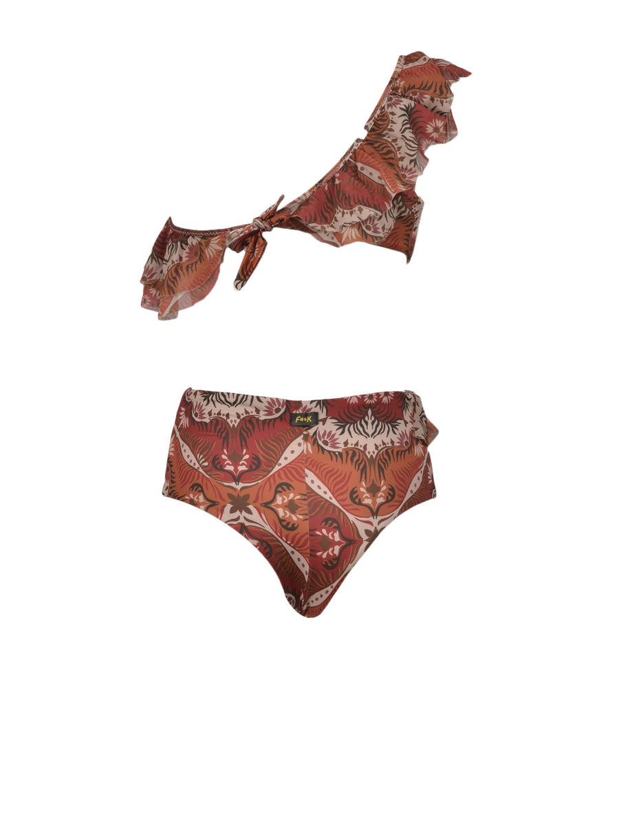 Costume monospalla e slip alto in fantasia Rough F220152 X1 Fk 