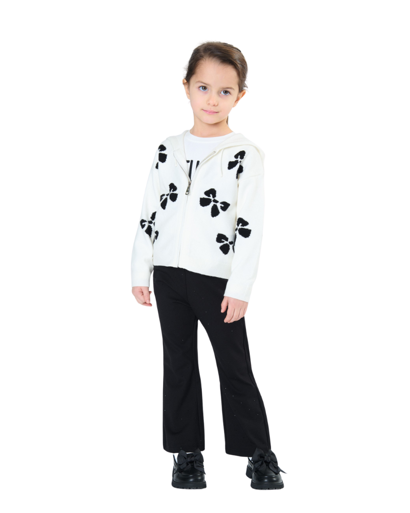 Cardigan con zip Tobetoo bianco con fiocchi all over neri TB963W25 LAT Tobetoo 