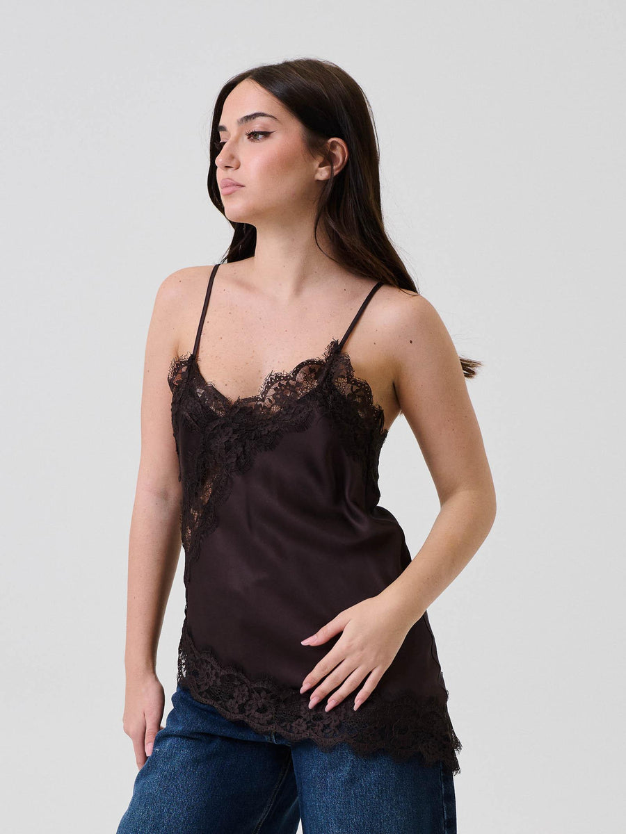 Top in raso Vicolo moro con pizzo TF0861 MORO Vicolo 