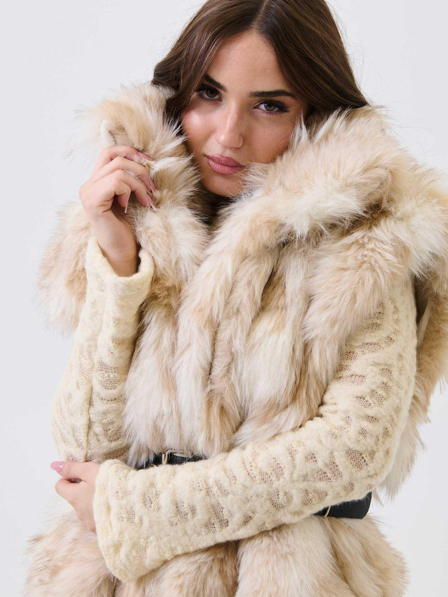 Ecopelliccia smanicata Armoire bianca e beige 049 PANNA/BEIGE Armoire 