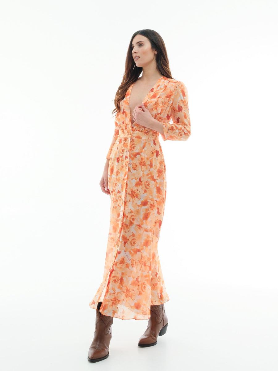 Abito "Julia" Silence Limited arancione con stampa floreale AB4086 ORANGE Silence Limited 
