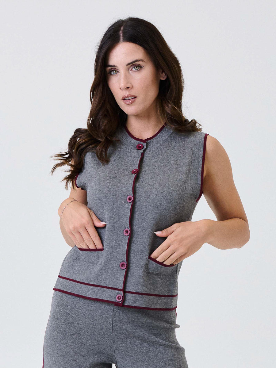 Gilet Kontatto grigio con finiture bordeaux 3M0941C GRIGIO kontatto 