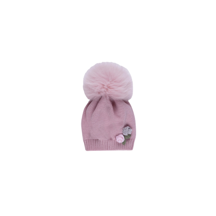 Cappello Marlù rosa con maxi pompon e applicazioni floreali ricamate IN1971 C99 Marlù 