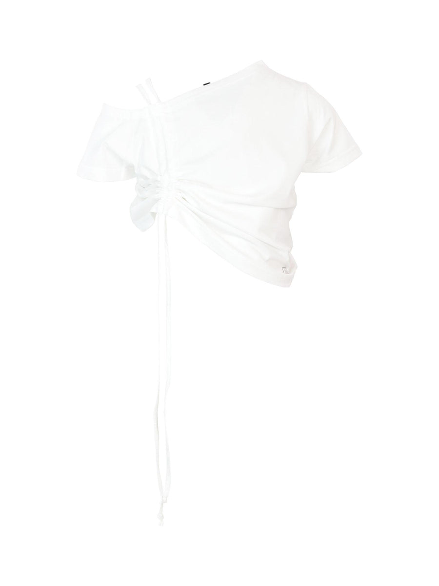 T-shirt bianca con arricciatura laterale MG2674 LATTE Manila Grace 