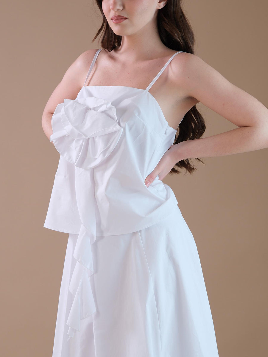 Top bianco in cotone con maxi rosa sul fronte RFZ2HTP BIANCO Imperial 