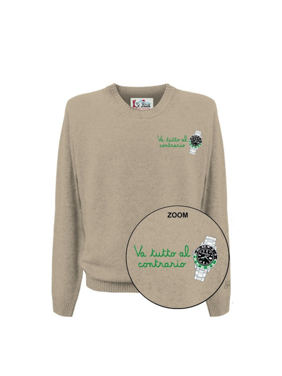 Maglione "11" Saint Barth beige con scritta "Va tutto al contrario" HER0024 03133I MC2 SAINT BARTH 
