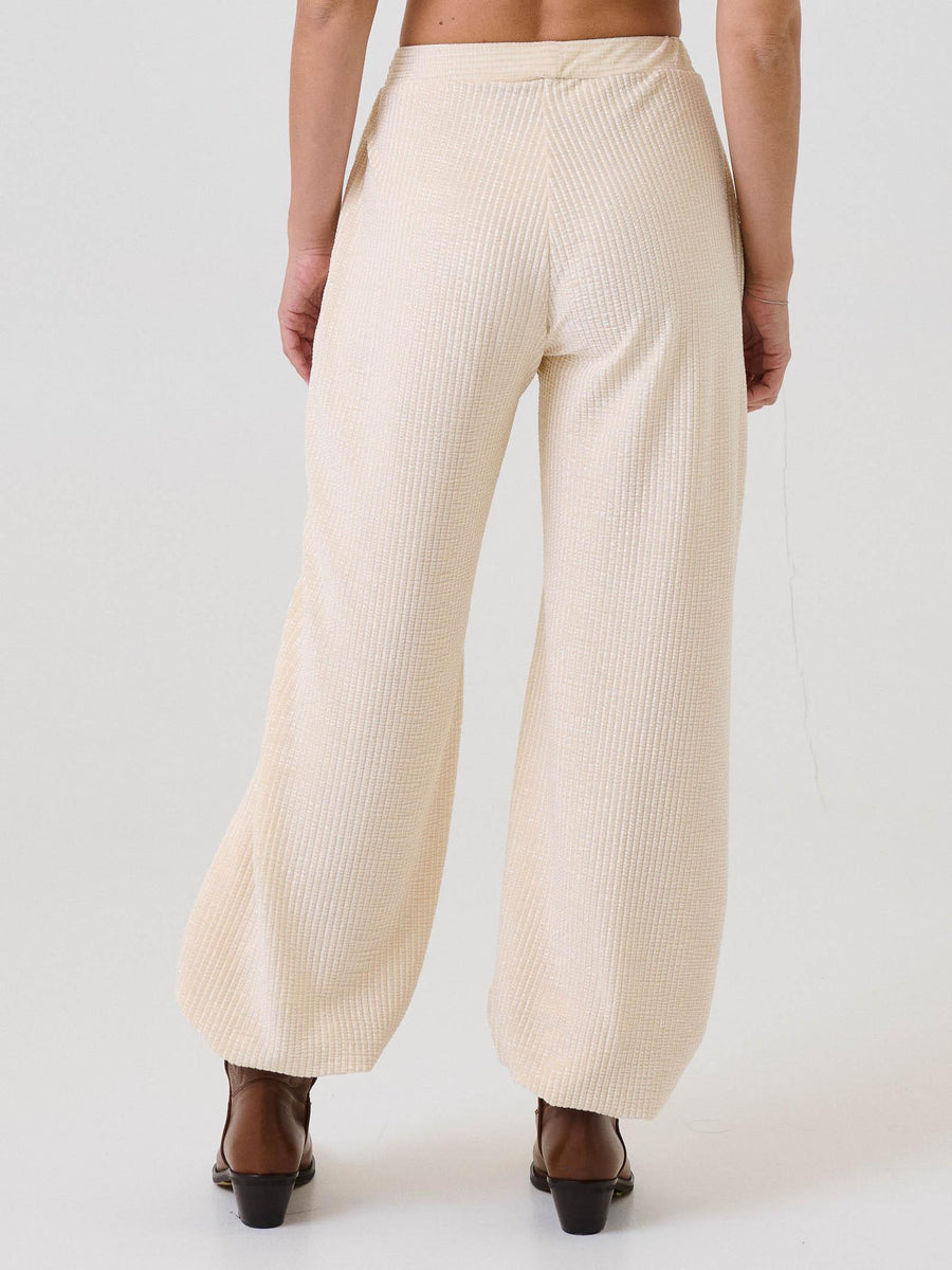 Pantalone effetto waffle Bohemian Vì bianco latte con fondo a palloncino BHPA009 MILK Bohemian V 