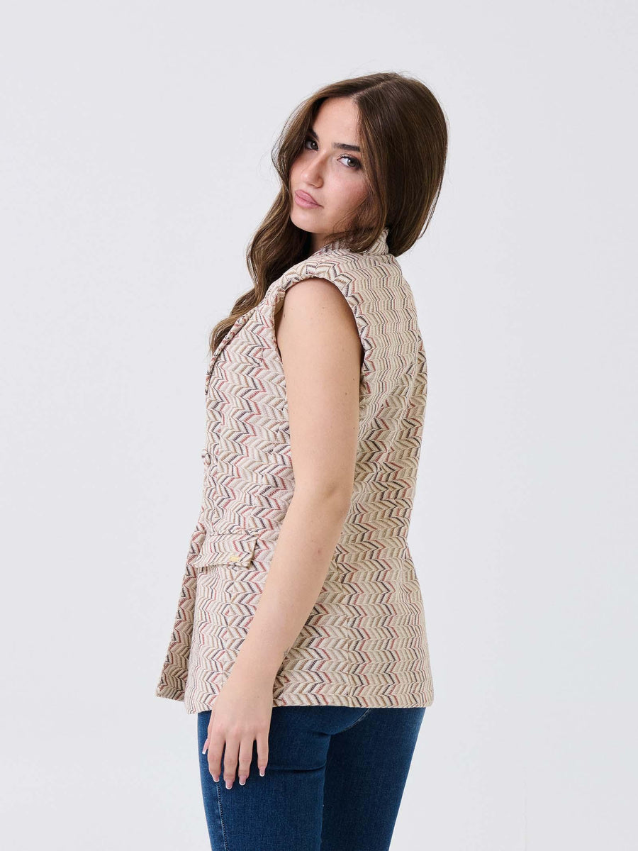 Gilet lungo Pho Firenze beige fantasia chevron in lurex 4324038 GINGER PHO FIRENZE 