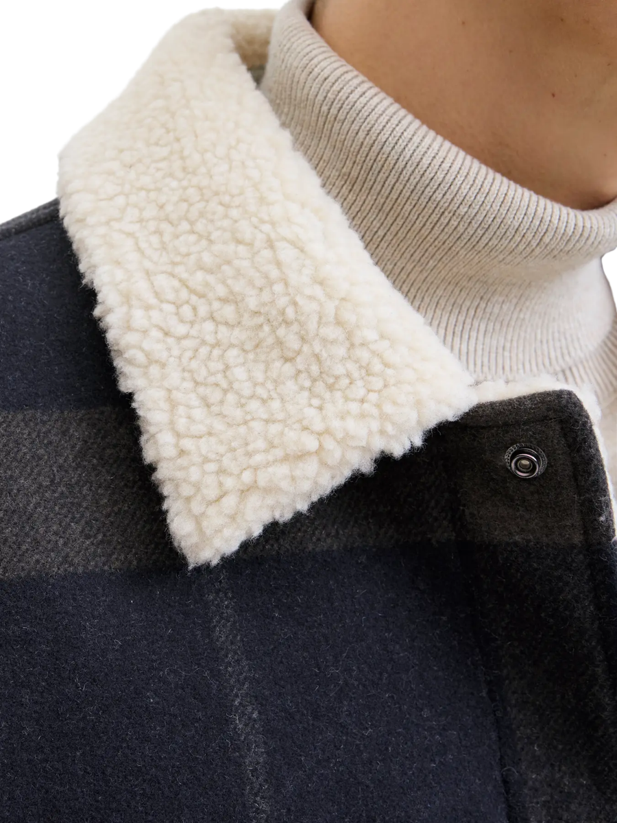 Giacca Jack & Jones blu check con interno in ecopelliccia 12281109 D Navy Jack & Jones 