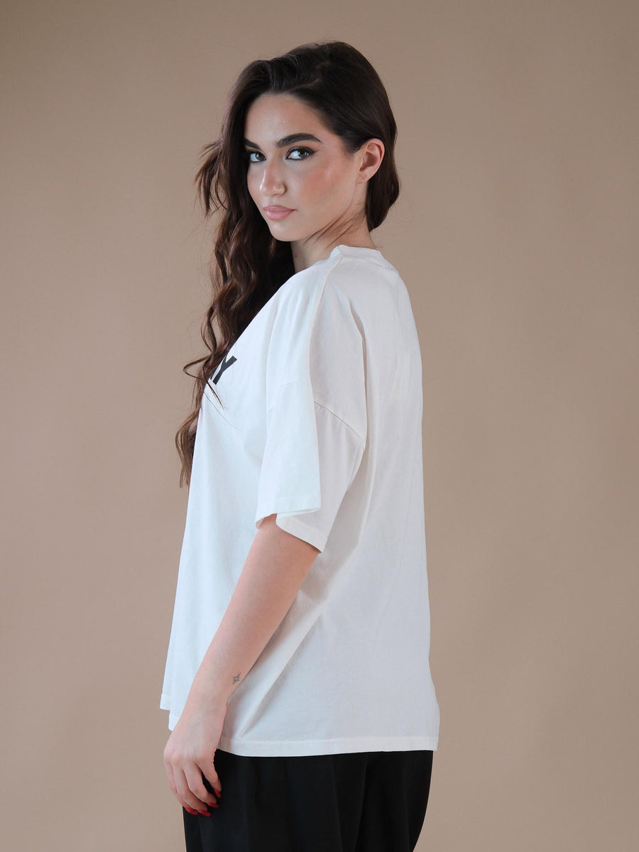 T-shirt bianca con scritta nera "Monday mood" RB0776 BIA Vicolo 