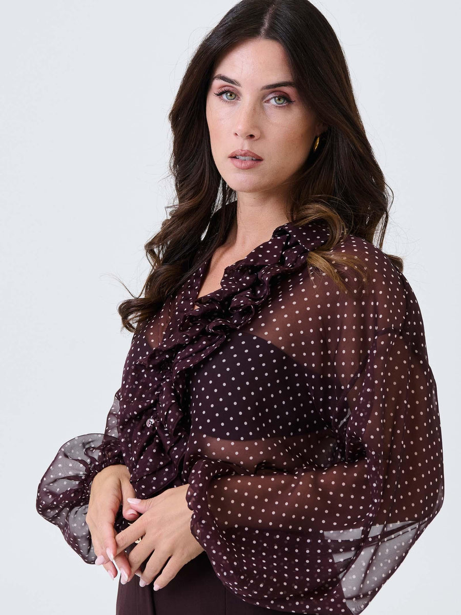 Camicia trasparente a pois Imperial prugna con volant CND7KIH PRUGNA Imperial 