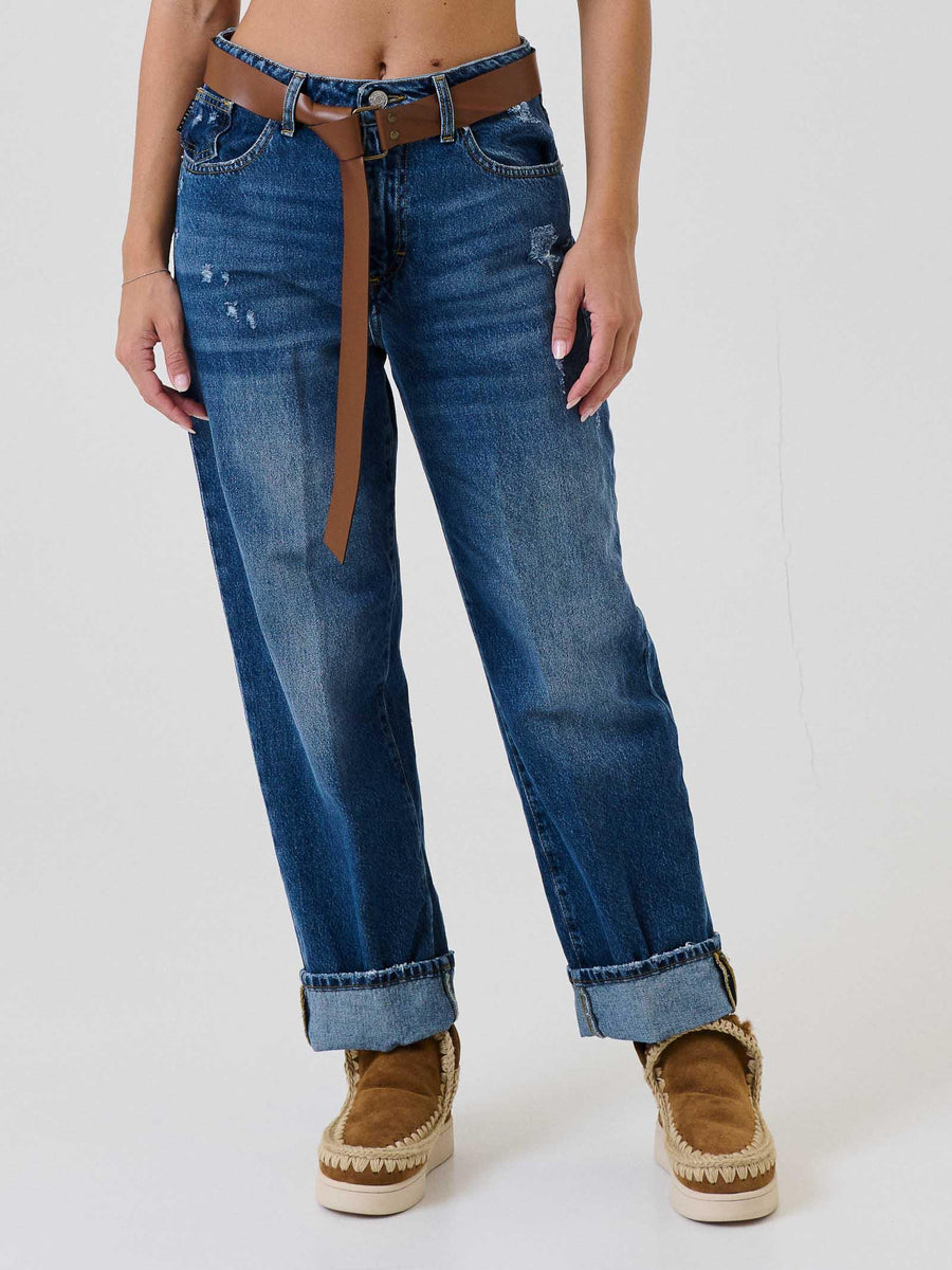 Jeans "Mendy" Haveone blu con cintura e risvolto PLSP015 DNM Haveone 