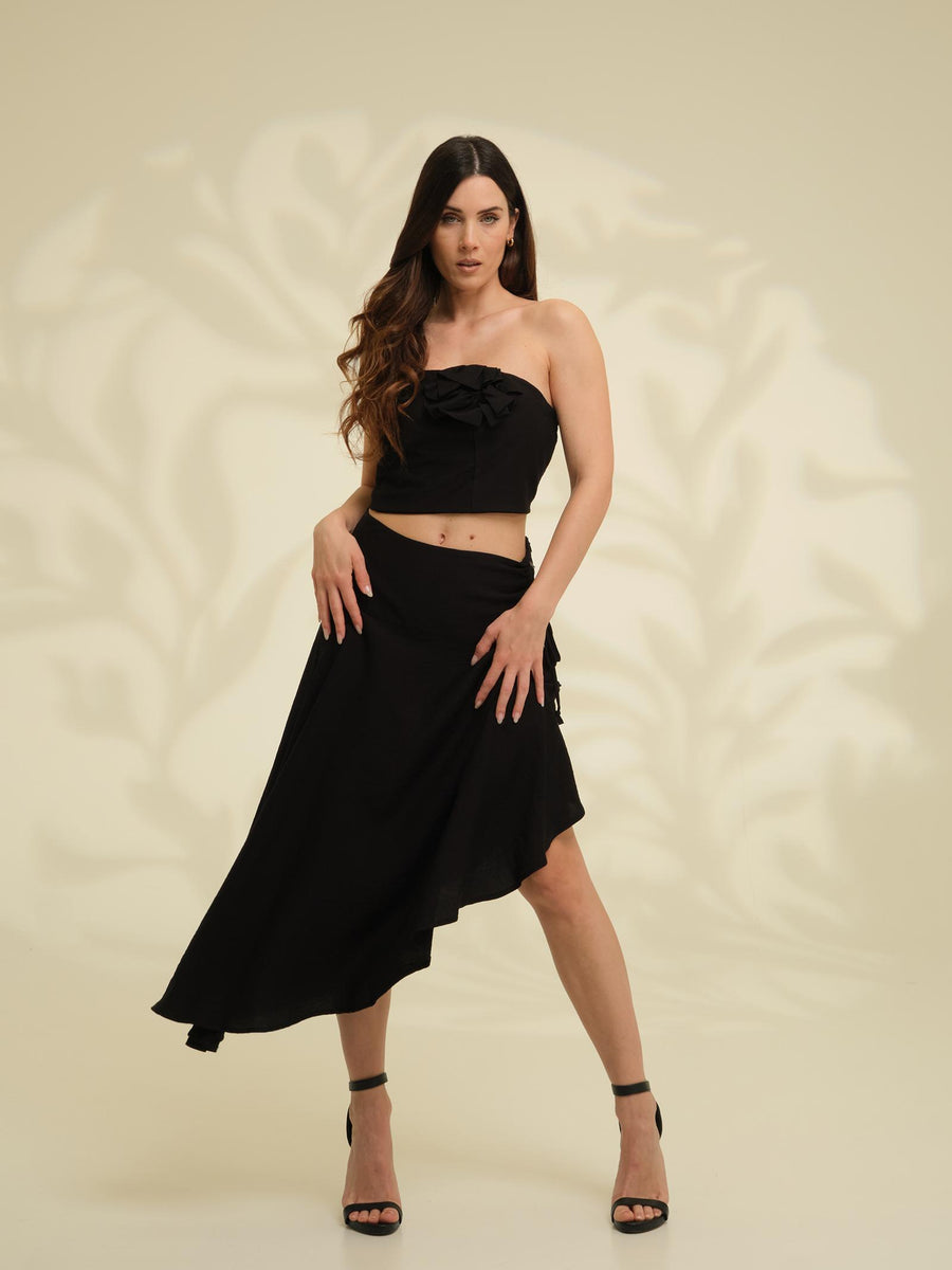 Gonna midi arricciata Dixie nera con spacco asimmetrico e coulisse regolabile GCZNJRE NERO Dixie 