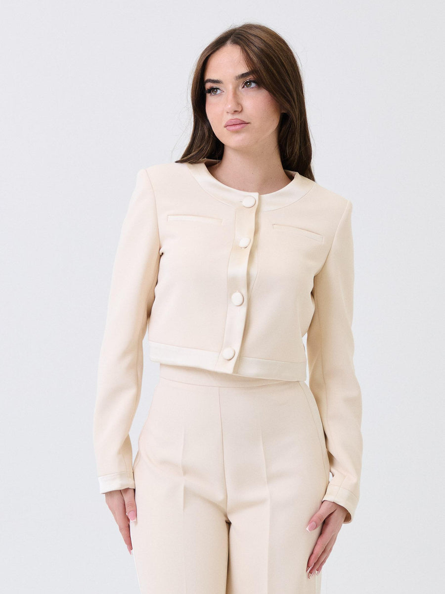 Giacca cropped Silence Limited crema con dettagli in raso GI5313 CREAM Silence Limited 