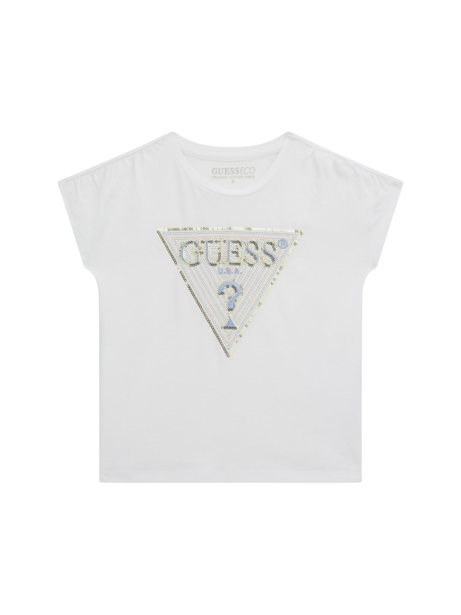 T-Shirt Guess bianca con logo decorato con paillettes K5GI12K6YW4 G011 Guess 