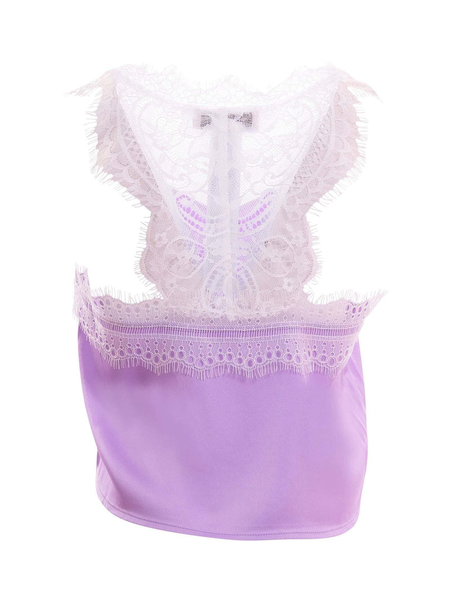 Top in raso Twinset viola lavanda con dettagli in pizzo 251GJ2454 12280 Twinset 