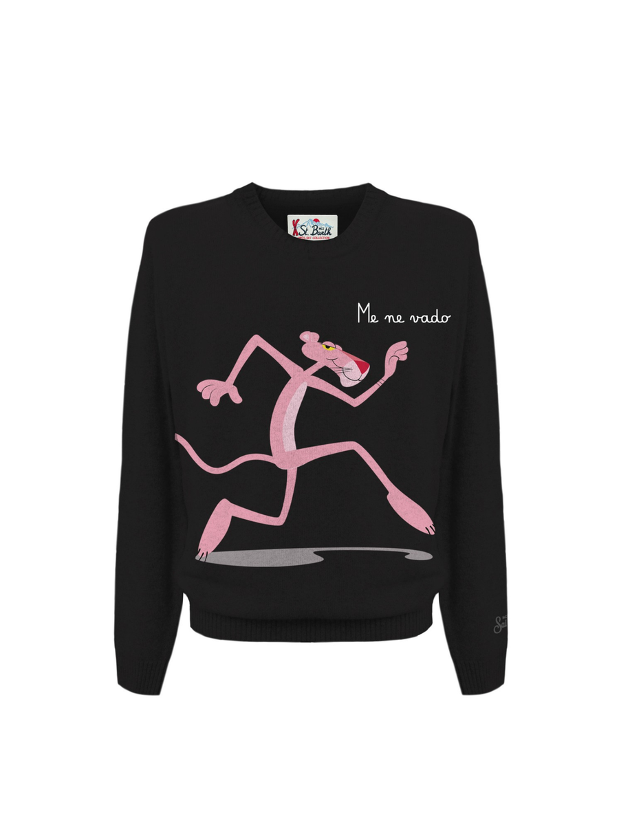 Maglione "00emb" Saint Barth nero con pantera rosa e scritta "Me ne vado" HER0001 03439I MC2 SAINT BARTH 