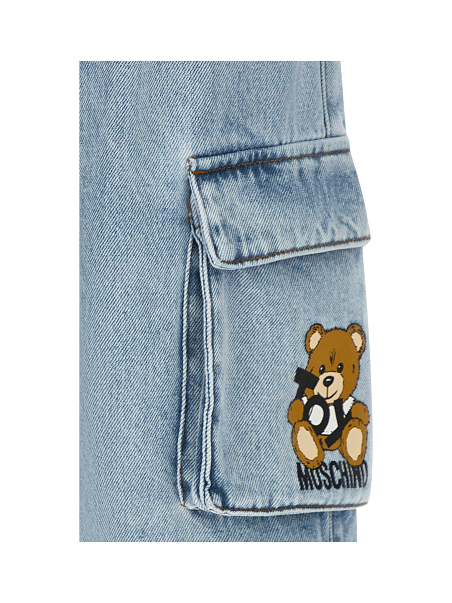 Bermuda Moschino azzurro in denim con tasche cargo e teddy toy HUQ023 40186 Moschino 