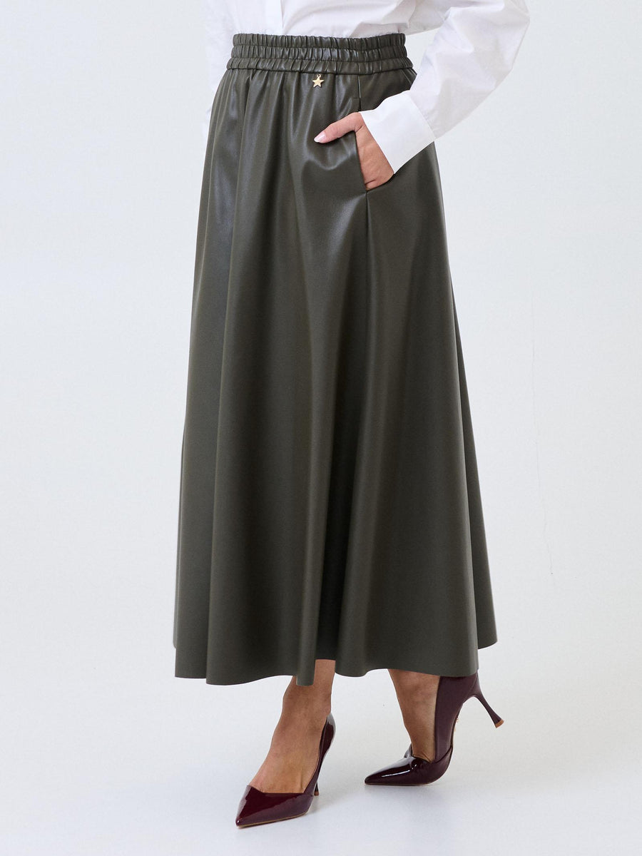 Gonna lunga Souvenir verde militare in ecopelle W38S0246 MILITARE Souvenir 