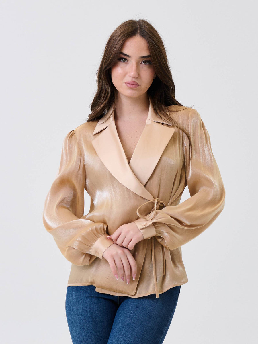 Camicia "eclipse" satinata Silence Limited sabbia  con fiocco CA7012 SAND Silence Limited 