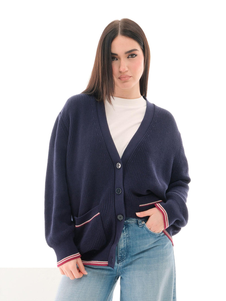Cardigan Vicolo blu navy con profili a contrasto 77024D BLU Vicolo 