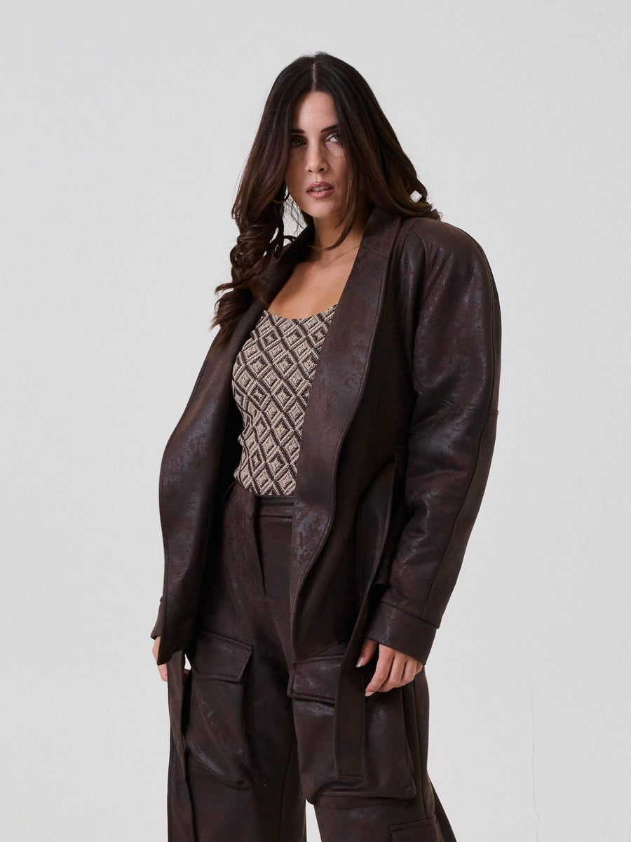 Giubbino Bohemian Vì marrone effetto vinted SDBO5019 BROWN Bohemian V 