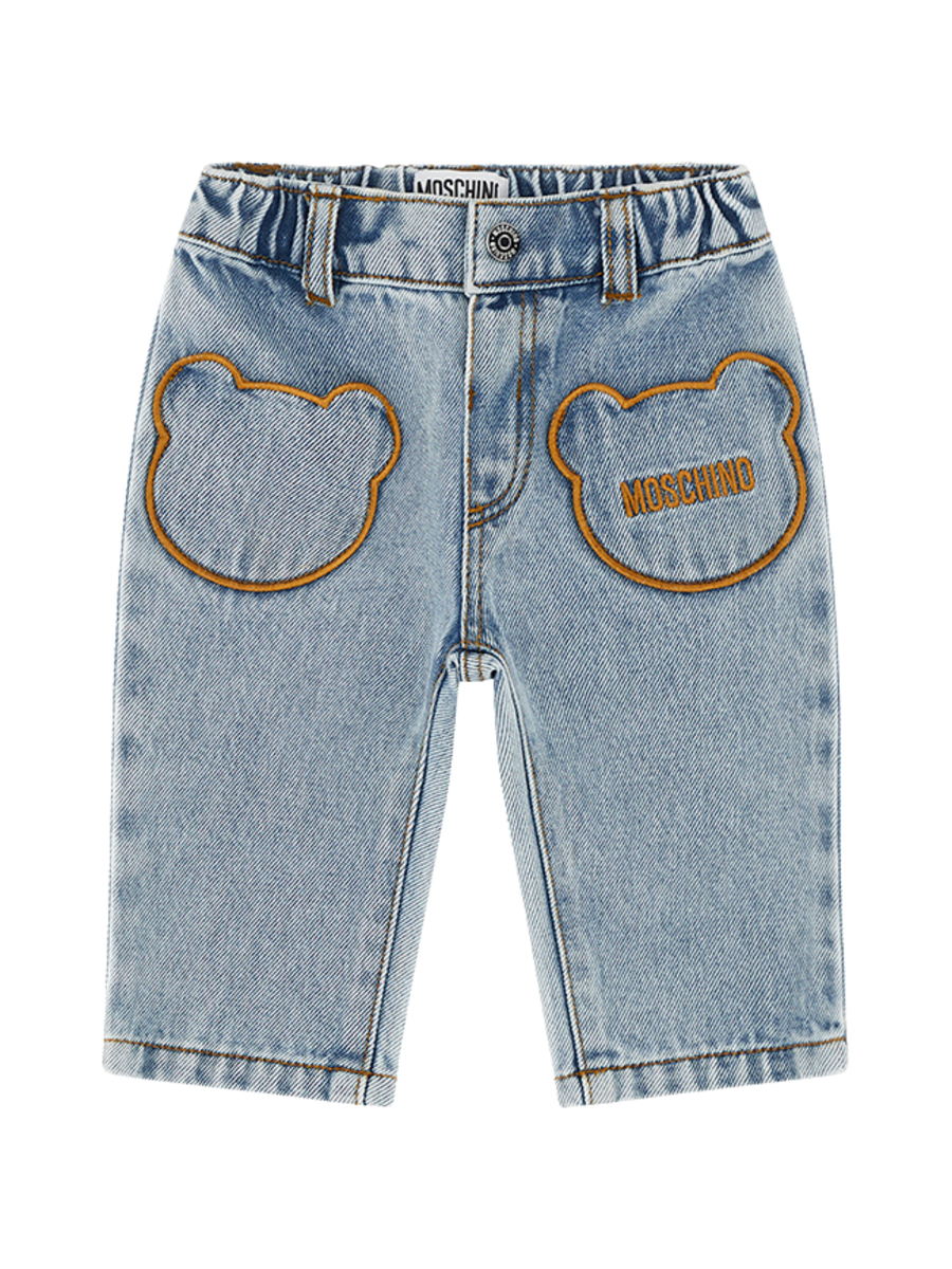 Jeans Moschino blu in denim con tasche ricamate a forma di teddy toy MUP05A 40186 Moschino 