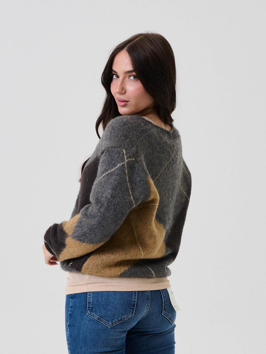 Cardigan Souvenir grigio melange con motivo a rombi Z38R0178 ANTRACITE Souvenir 