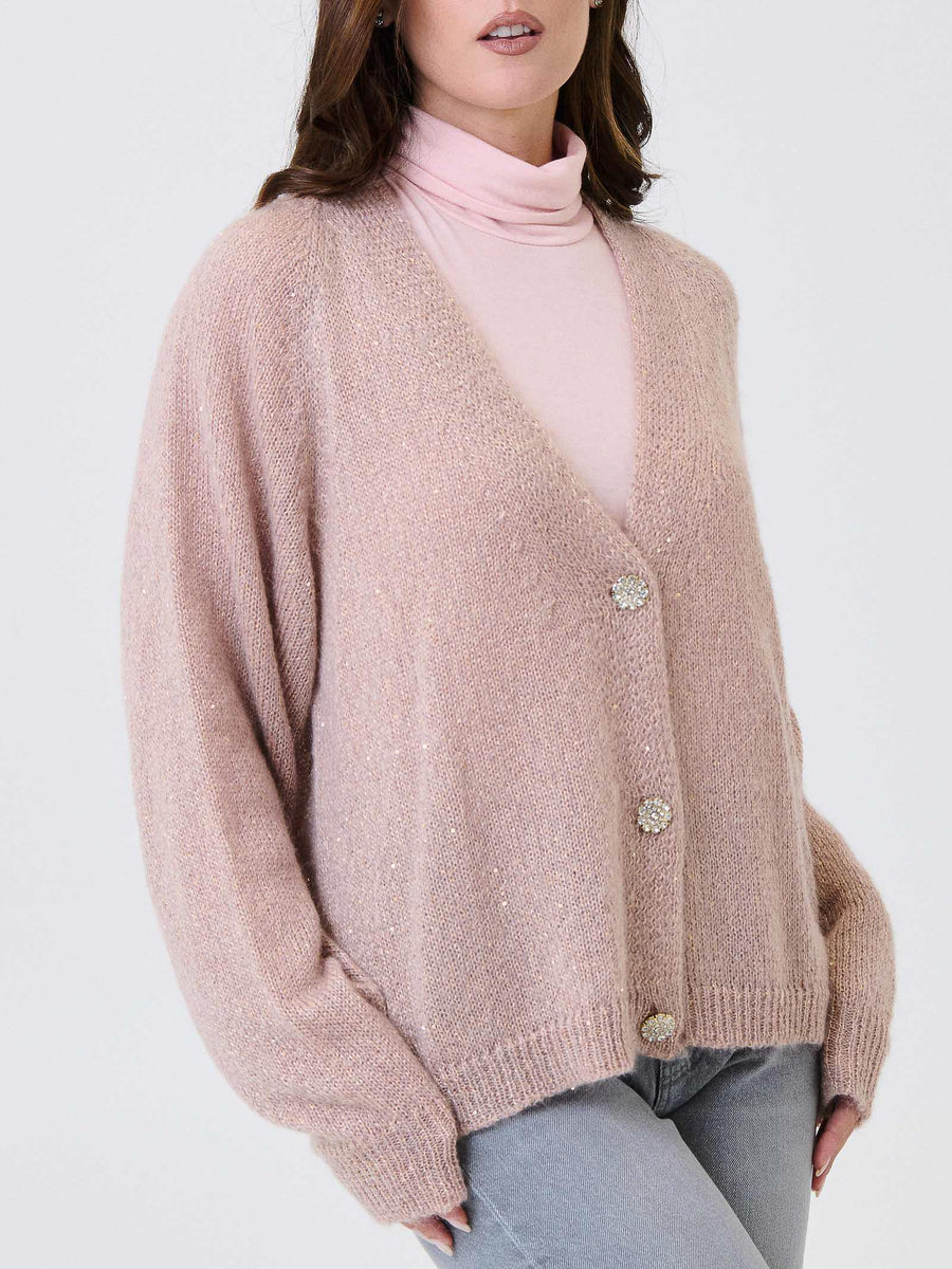 Cardigan in filo lurex Kontatto nude con bottoni gioiello 3M0976C NUDE kontatto 