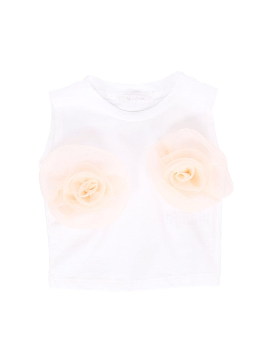 Top Miss Grant bianco con fiori in tulle rosa pesca MG1261 SETU Miss Grant 