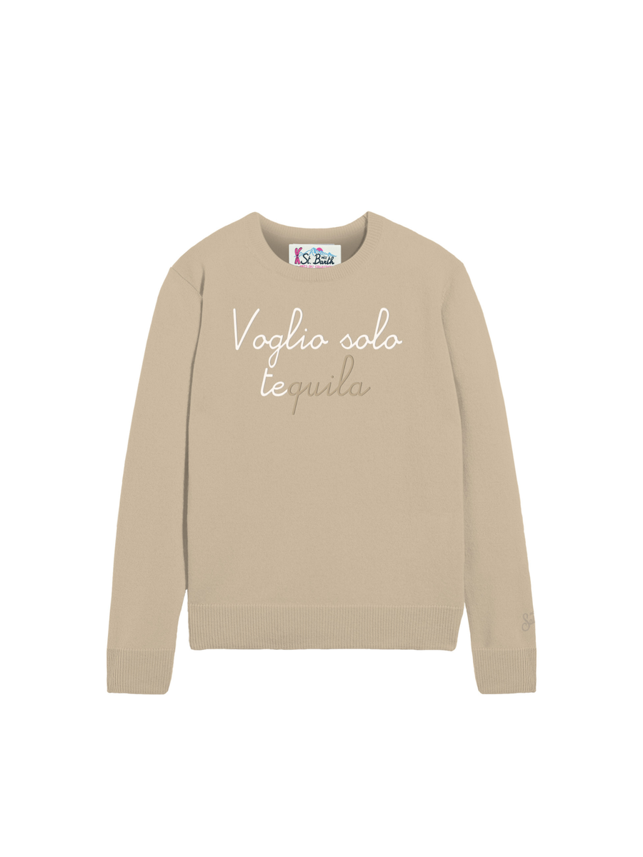 Maglione "18emb" Saint Barth beige con scritta "Voglio solo Tequila" QUE0010 03967I MC2 SAINT BARTH 