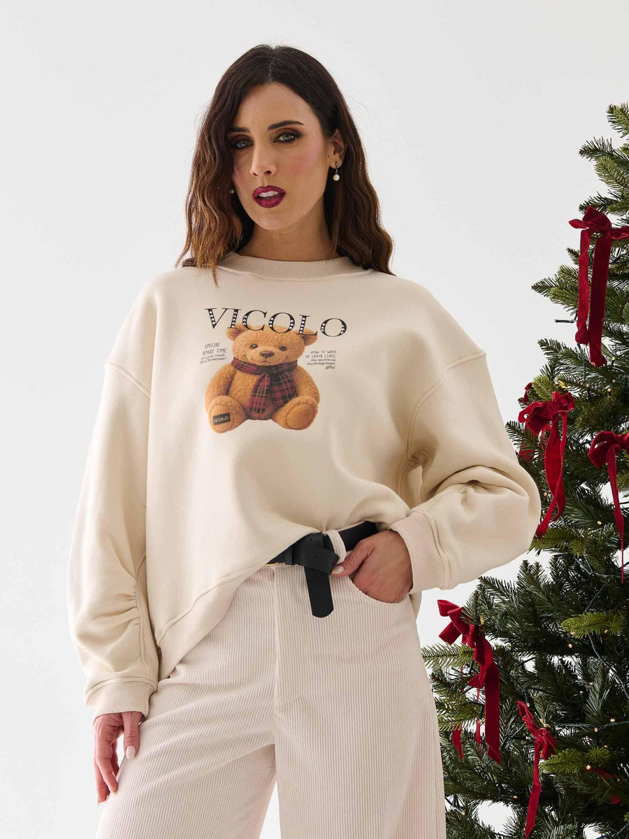 Felpa over Vicolo panna con strass RF0638 PANNA Vicolo 