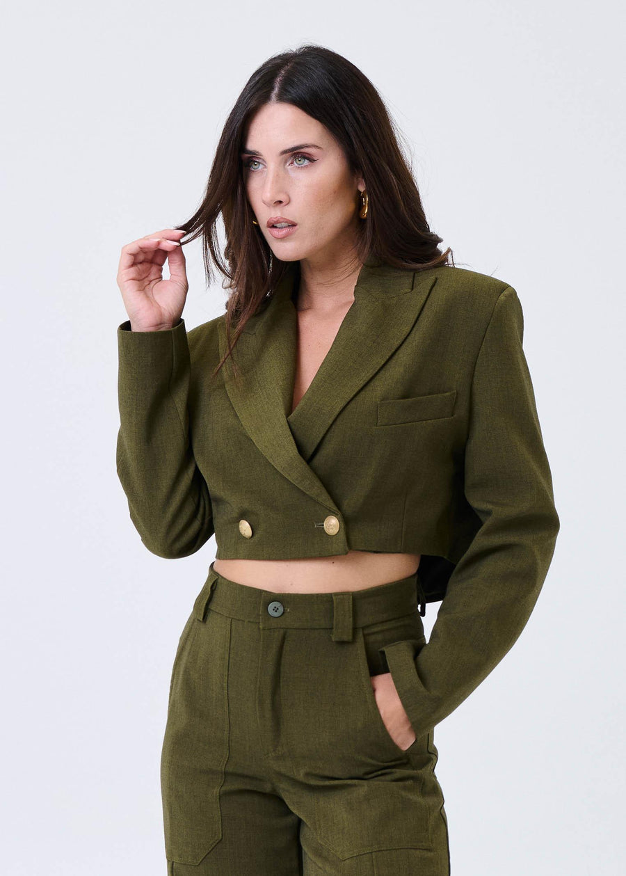 Giacca cropped Haveone verde militare con revers a lancia JSOP014 MILITARE Haveone 