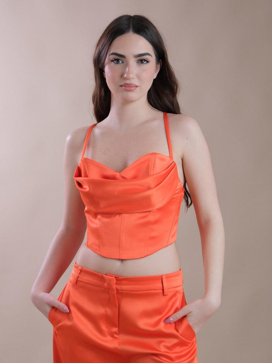 Crop top bustier arancio corallo con incroci sul retro SD8008 ARANCIO Silence Limited 