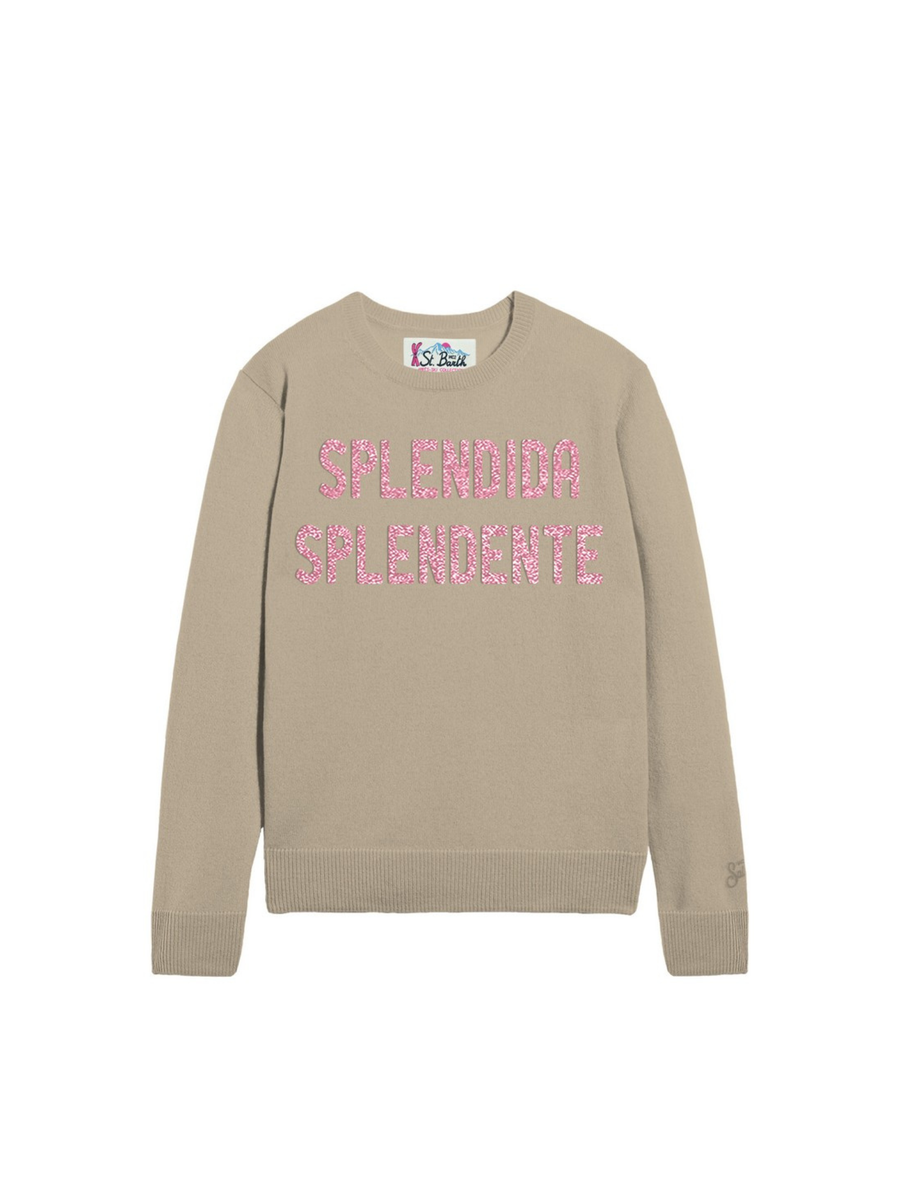 Maglione "18emb" Saint Barth beige con scritta Splendida Splendente" QUE0010 04023I MC2 SAINT BARTH 