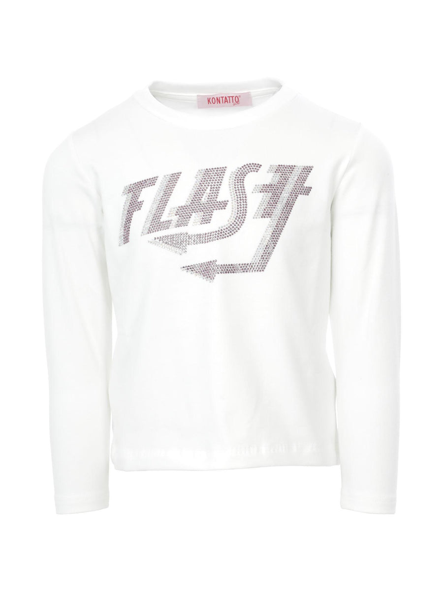T-shirt bianca con brillantini M0290 MILK kontatto kids 