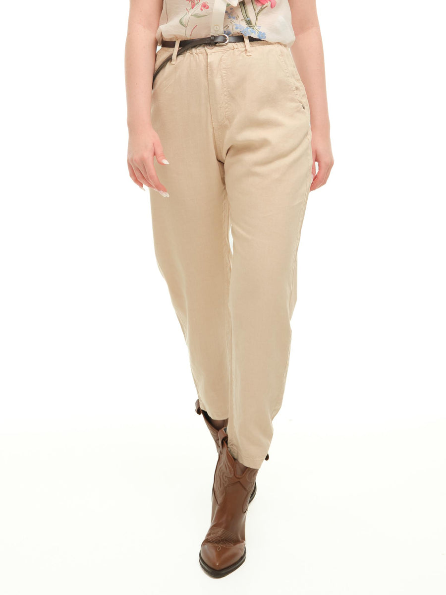 Pantaloni Please beige in misto lino con cinturino P3HBDHRN3N SAND Please 