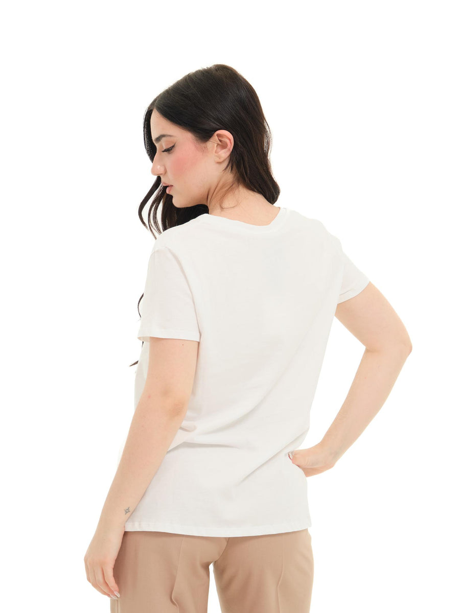 T-Shirt Vicolo bianca "cote d'Azur" con strass RD1053 BIA Vicolo 