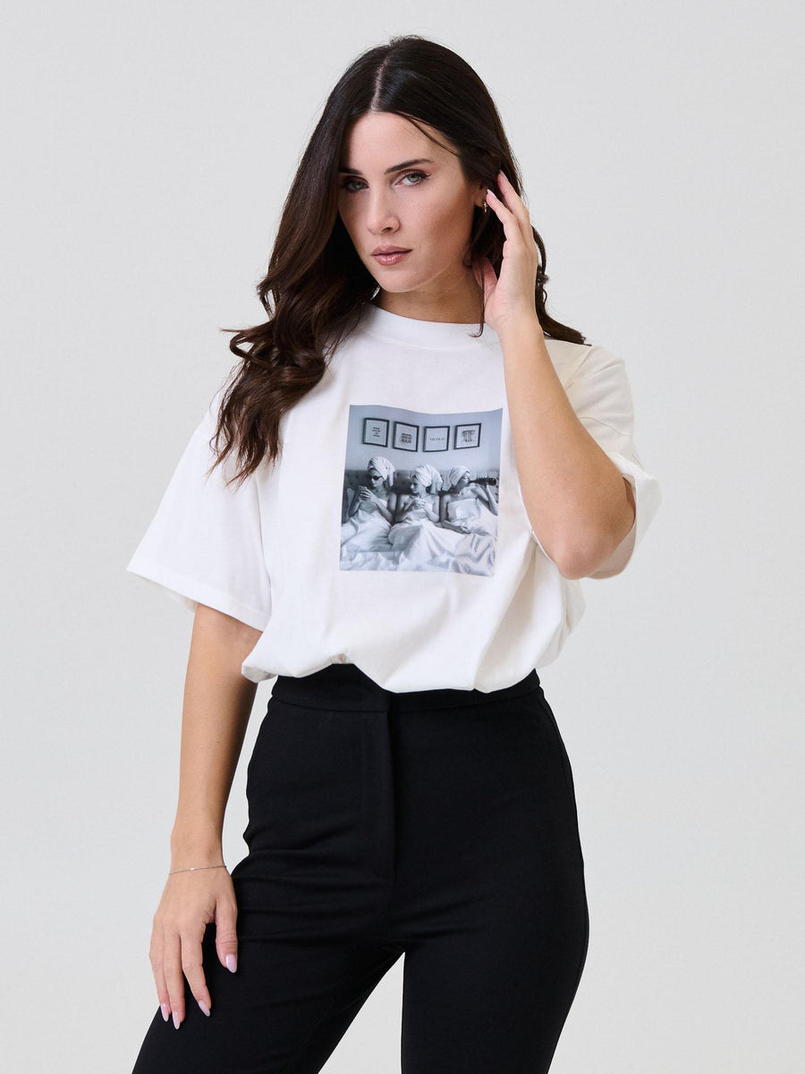 T-Shirt over Vicolo bianca con stampa vintage RF0339 BIANCO Vicolo 