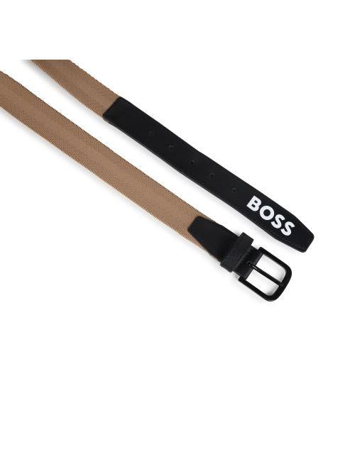 Cintura Boss in pelle nera e tessuto intrecciato beige J51573 09B Boss 