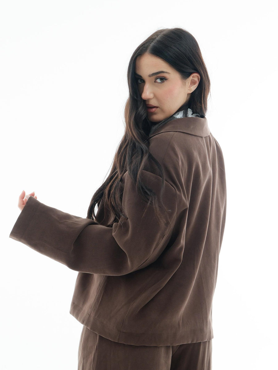 Blazer Haveone cioccolato con dettaglio turchese JVSN056 CIO Haveone 