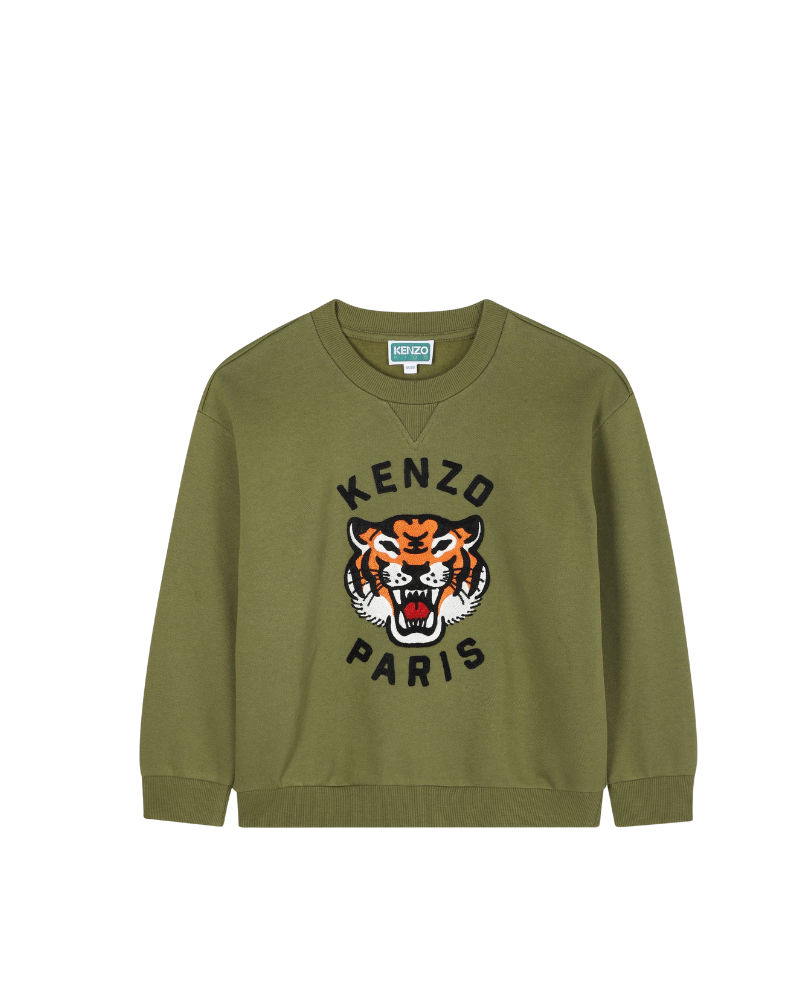 Felpa Kenzo verde con logo iconico e tigre K61432 64T Kenzo 