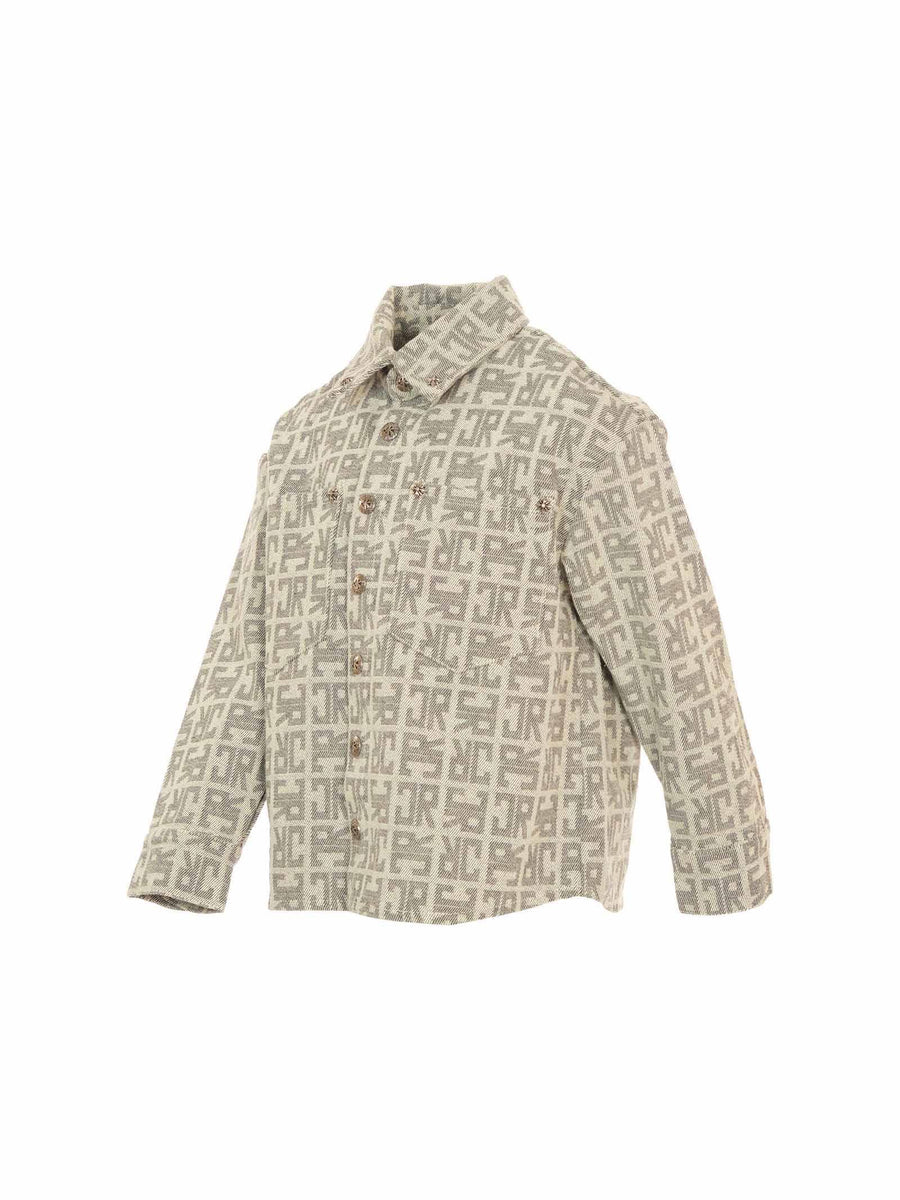 Camicia in jeans John Richmond beige con logo JR grigio all over RBA25133CA MONOGRAM John Richmond 