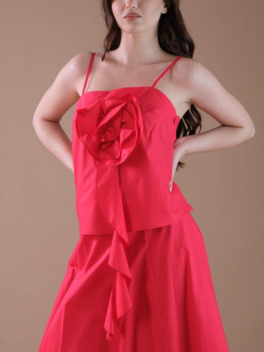 Top rosso in cotone con maxi rosa sul fronte RFZ2HKU ROSSO Imperial 