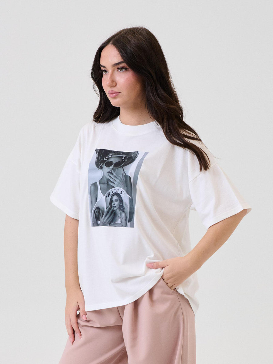 T-Shirt Vicolo bianca con stampa bianco/nero RF0129 BIA Vicolo 