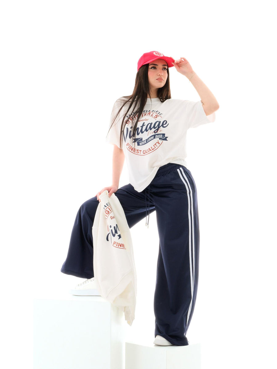 Pantalone a palazzo Vicolo blu con bande laterali TD1028 BLU Vicolo 