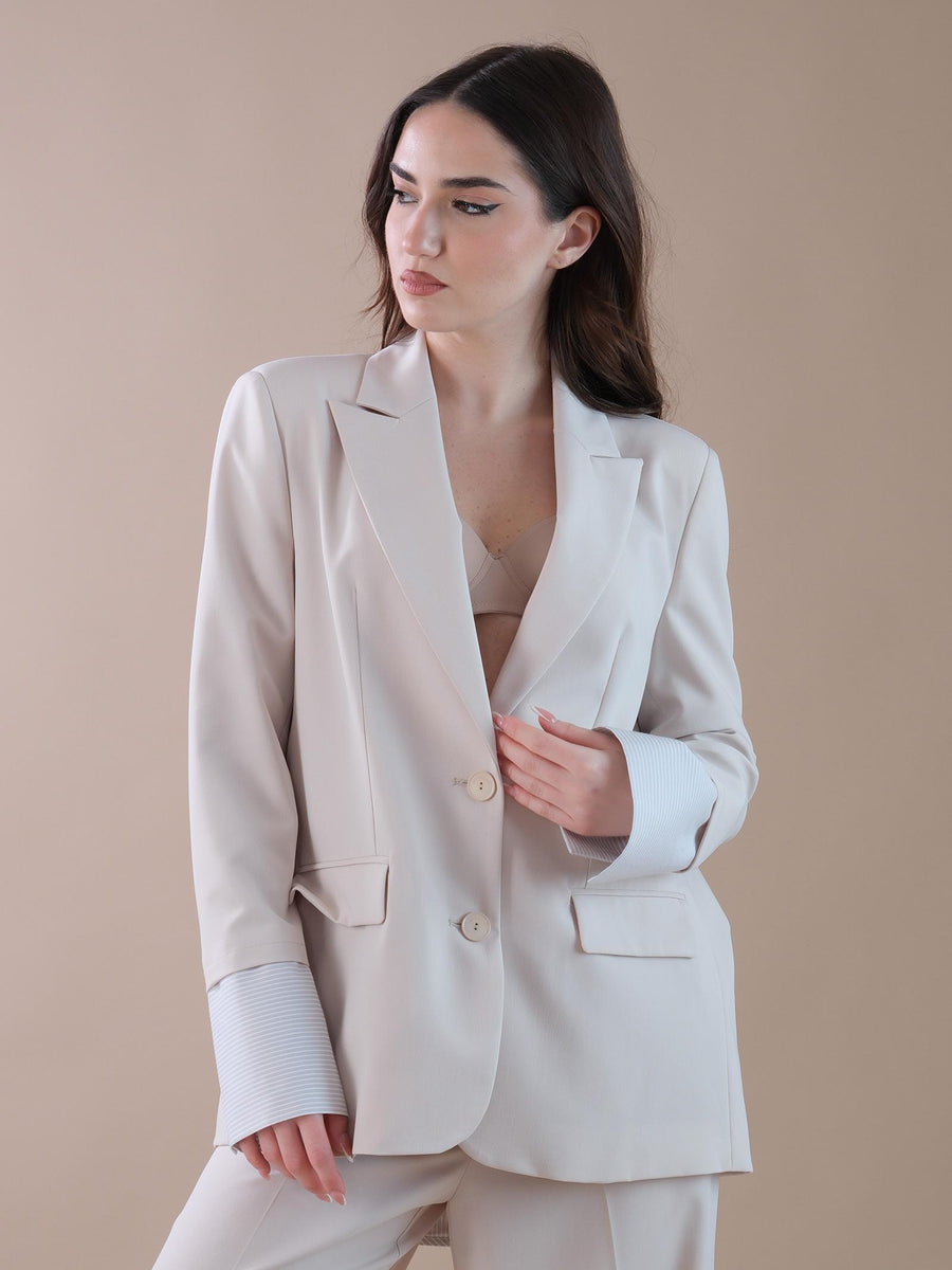 Giacca beige aperta sul retro con camicia a righe JAL9HOF BEIGE Imperial 