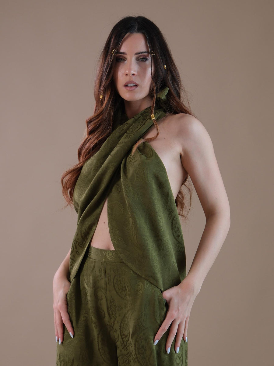 Top verde militare fantasia cashemere collo intrecciato TOP72 MILITARE Bohemian V 