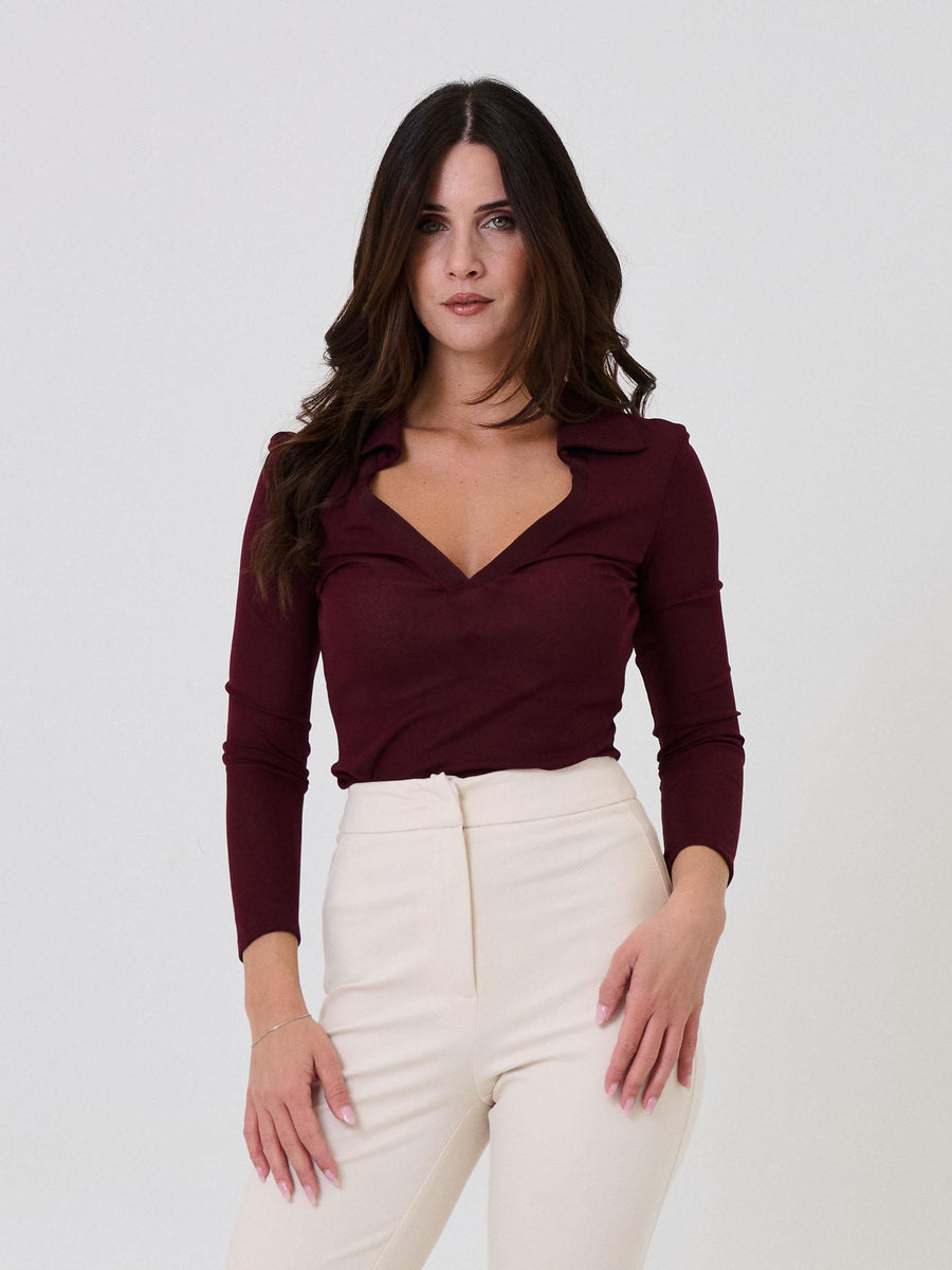 Maglia trasparente Silence Limited bordeaux con scollo a V  profondo CA7014 BORDEAUX Silence Limited 